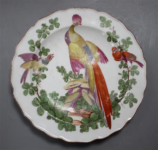 A Chelsea exotic bird plate, c.1758-60, red anchor mark, 21.5cm